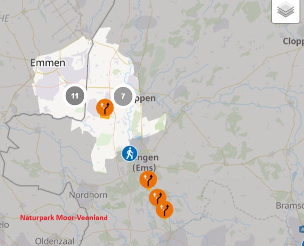 screenshot einer Karte, auf der das Gebiet des Naturparks Moor-Veenland eingezeichnet ist. 