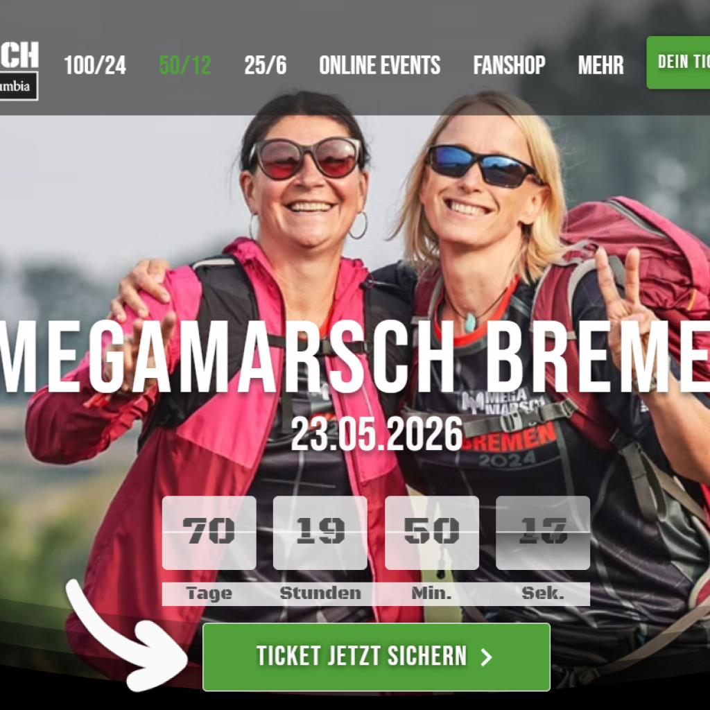 Screenshot von der Ankündigung Megamarsch in Bremen am 23. 5. 26