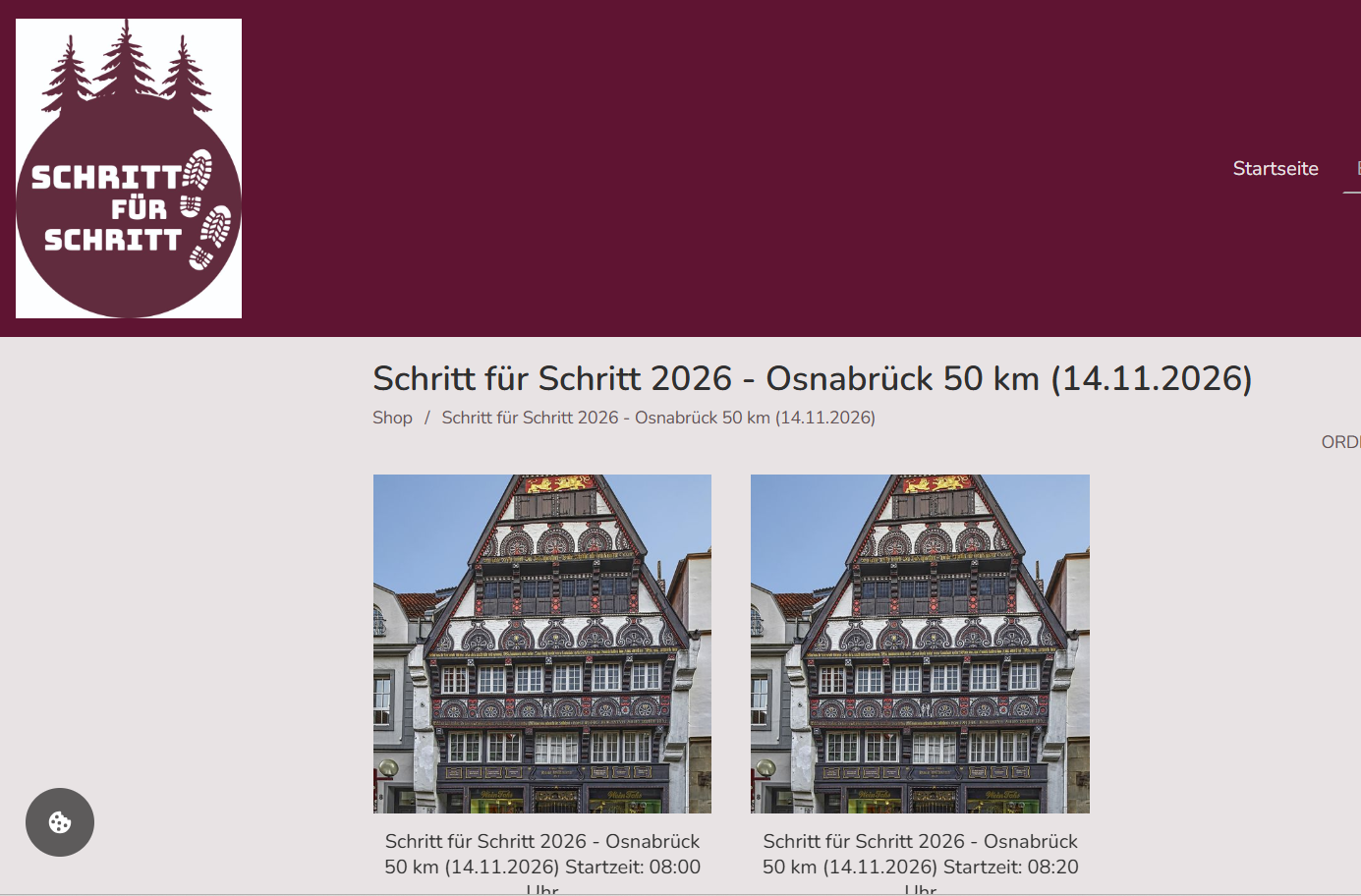 Screenshot der Seite Schritt für Schritt mit der Ankündigung für Osnabrück