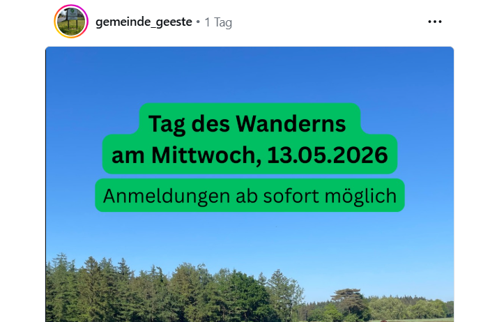Screenshot "Tag des Wanderns" der Gemeinde Geeste