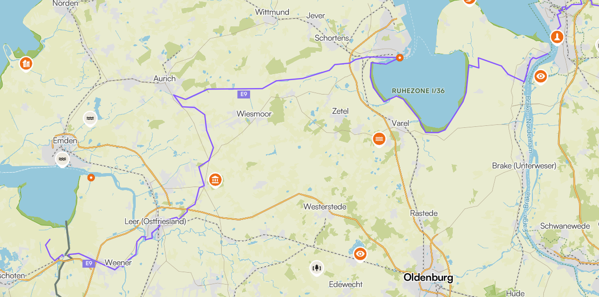 Screenshot Fernwanderweg E 9 in Ostfriesland / Wesermarsch